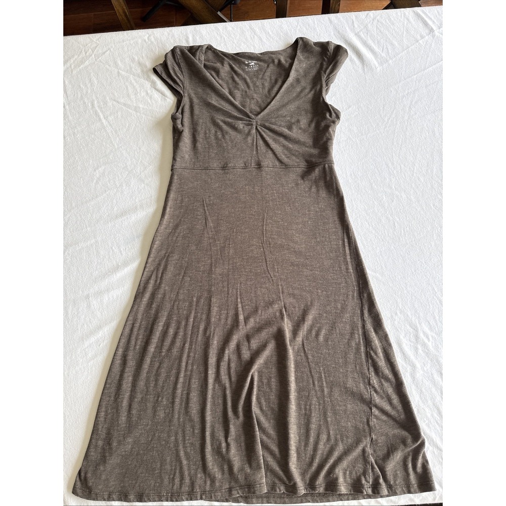 Horny Toad Women Brown V-Neck Cap Sleeve T-Shirt Dress XS Knee Length Cotton